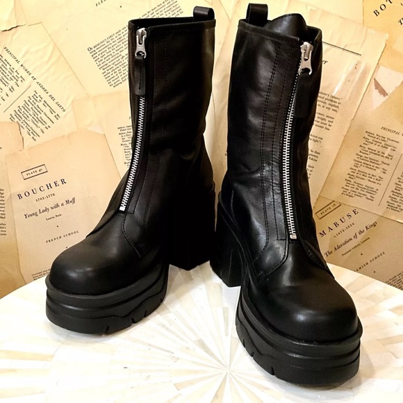 Free People Myles Zip Front Boot Chunky Platform Black Leather - Picture 8 of 12